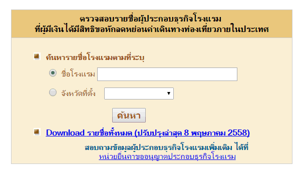 รายชื่อลดหย่อนท่องเที่ยว